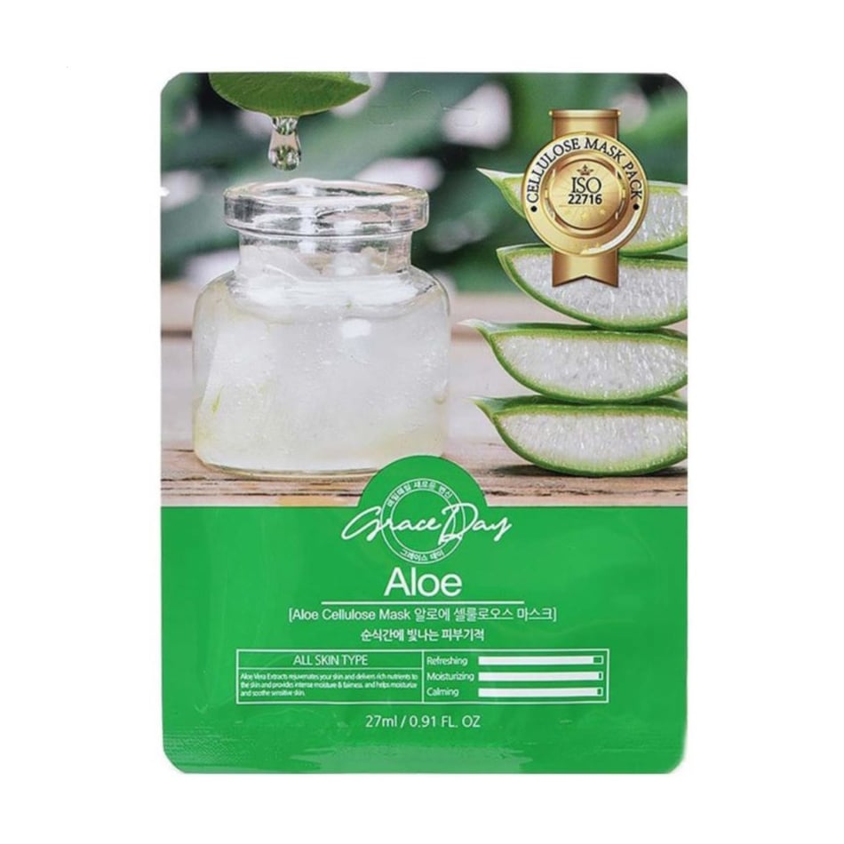 Тканинна маска для обличчя Grace Day Cellulose Mask з екстрактом алое, 27 мл